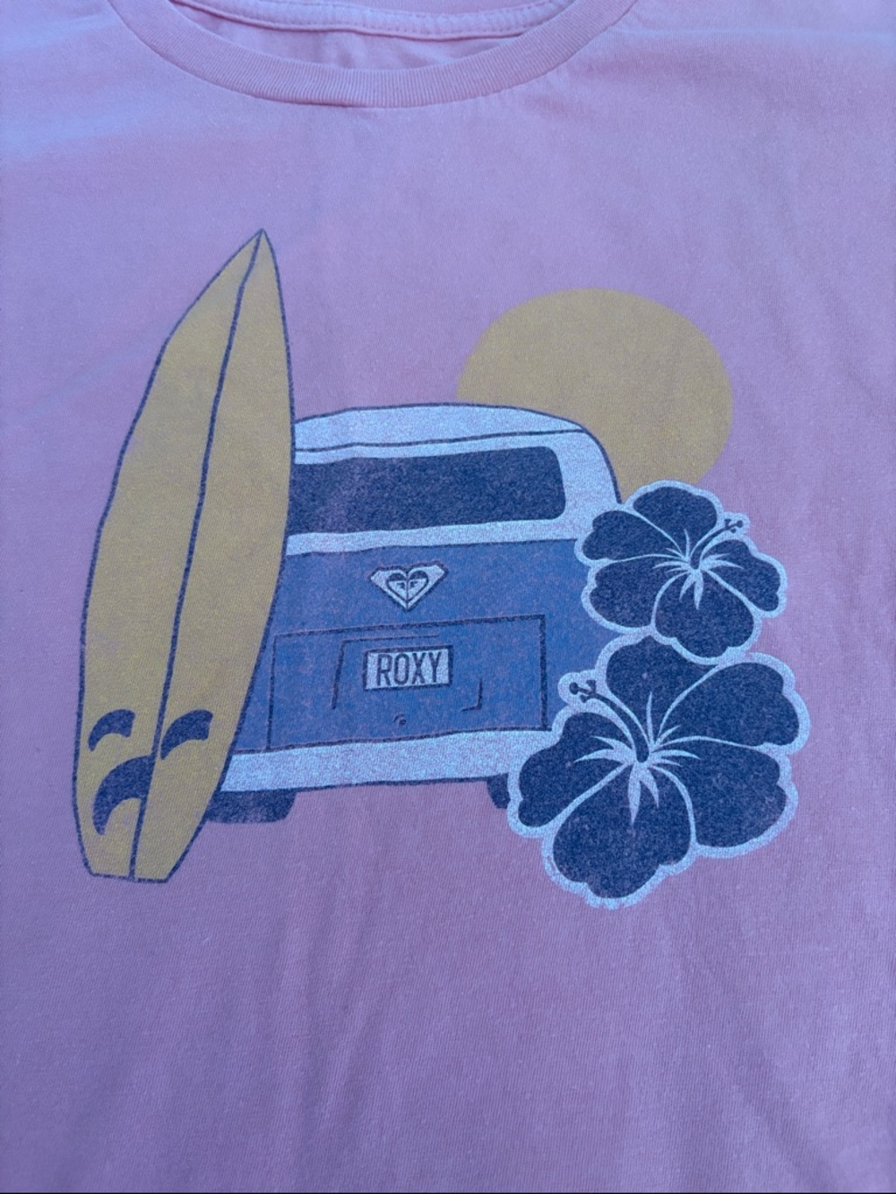 Roxy Coral Graphic Surf Tee with Yellow Surfboard girls, large size 12 - Picture 2 of 4